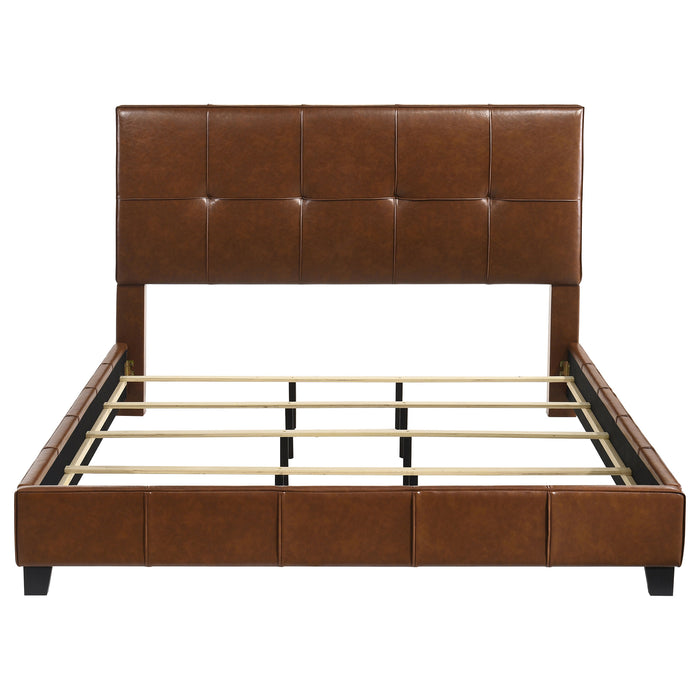 Farrell Eastern King Leatherette Upholstered Panel Bed Brown