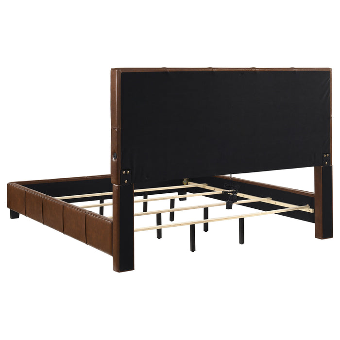 Farrell California King Leatherette Panel Bed Brown