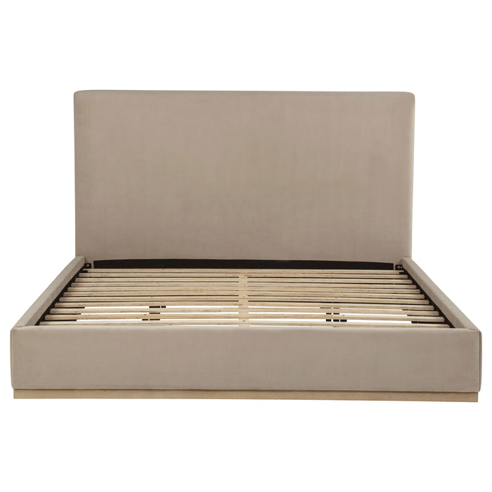 Knox Eastern King Fabric Upholstered Platform Bed Khaki