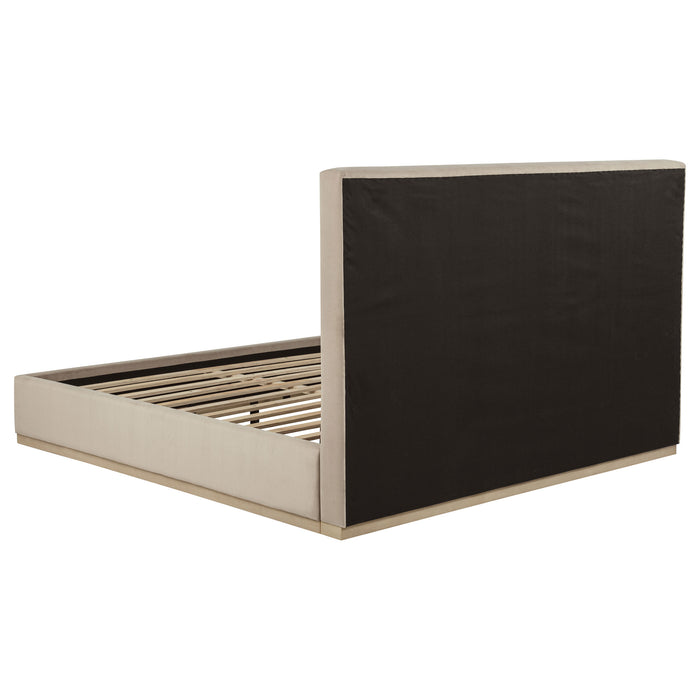 Knox Eastern King Fabric Upholstered Platform Bed Khaki