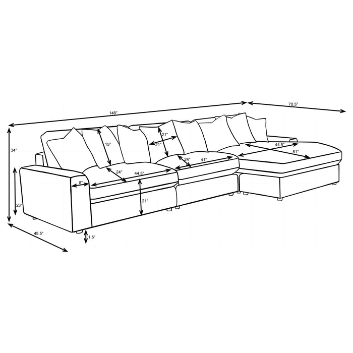 Blaine Upholstered Reversible Chaise Sectional Sofa Black