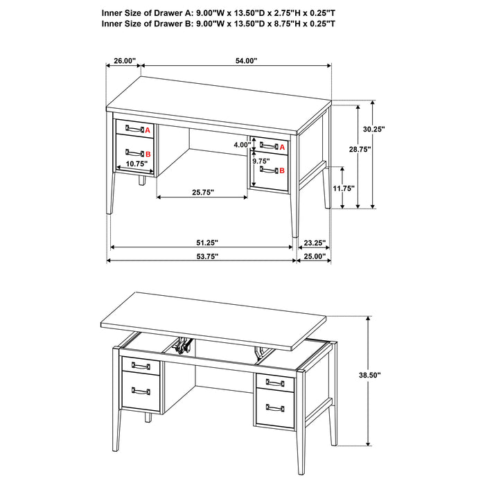 Graham 54-inch 4-drawer Double Pedestal Lift Top Computer Desk Chocolate
