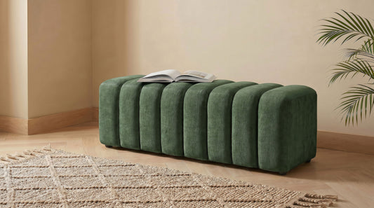Summer Chenille Upholstered Channel Accent Bench Green