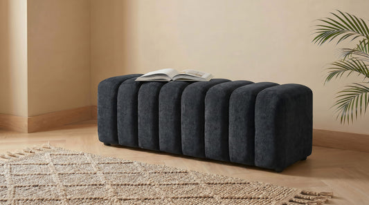 Summer Chenille Upholstered Channel Accent Bench Black