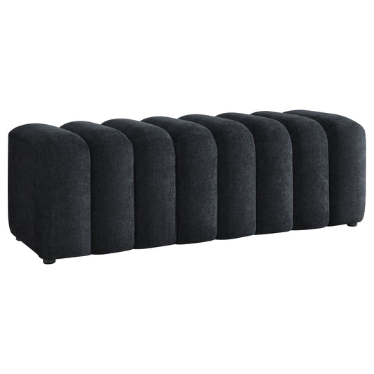 Summer Chenille Upholstered Channel Accent Bench Black