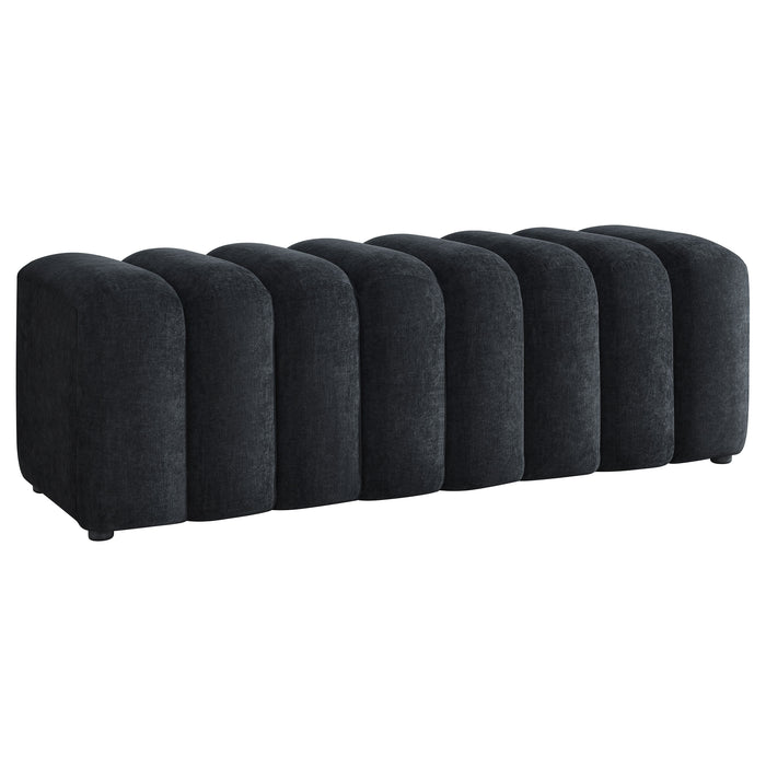 Summer Chenille Upholstered Channel Accent Bench Black