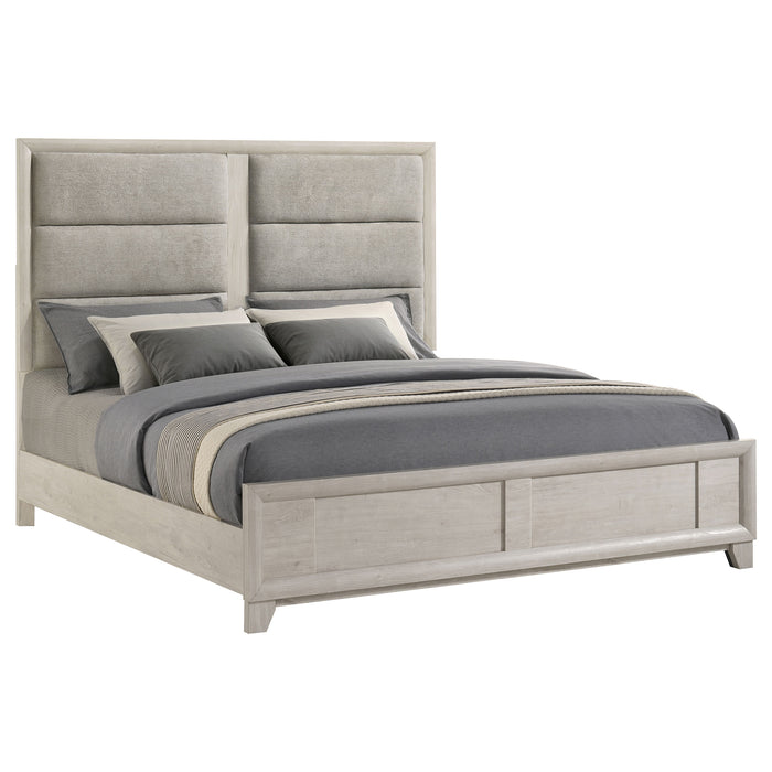 Farre Eastern King Upholstered Platform Panel Bed Washed Grey