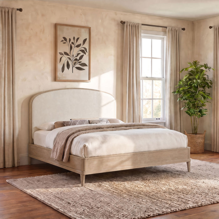Lucaire Eastern King Upholstered Panel Bed Sandstone