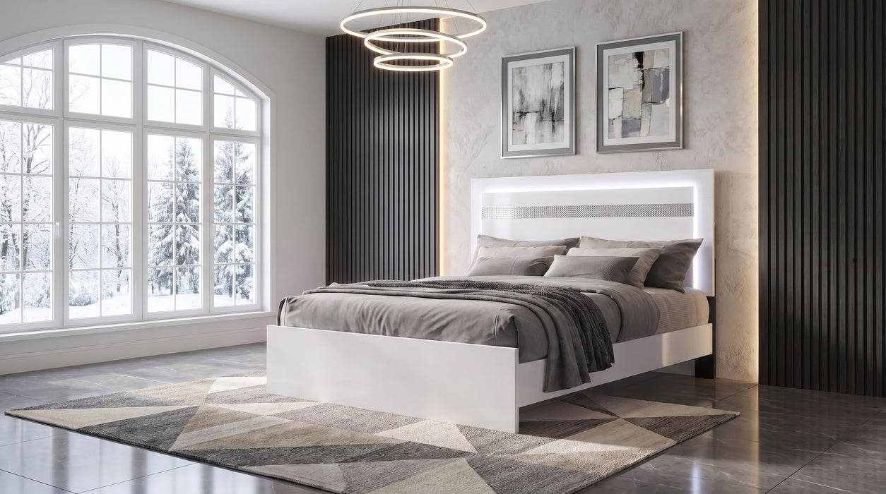 Viana Touch-Control LED Queen Platform Bed White High Gloss