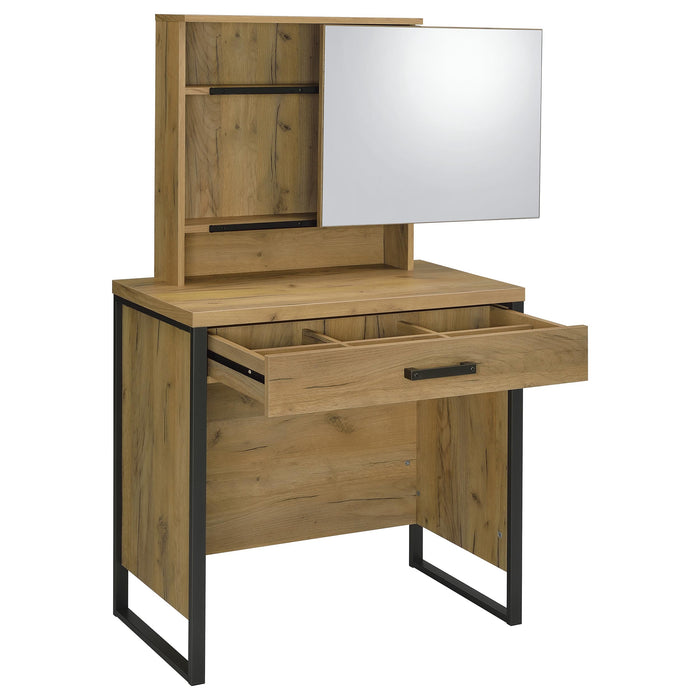 Bettin Vanity Set with Sliding Mirror and Stool Golden Oak