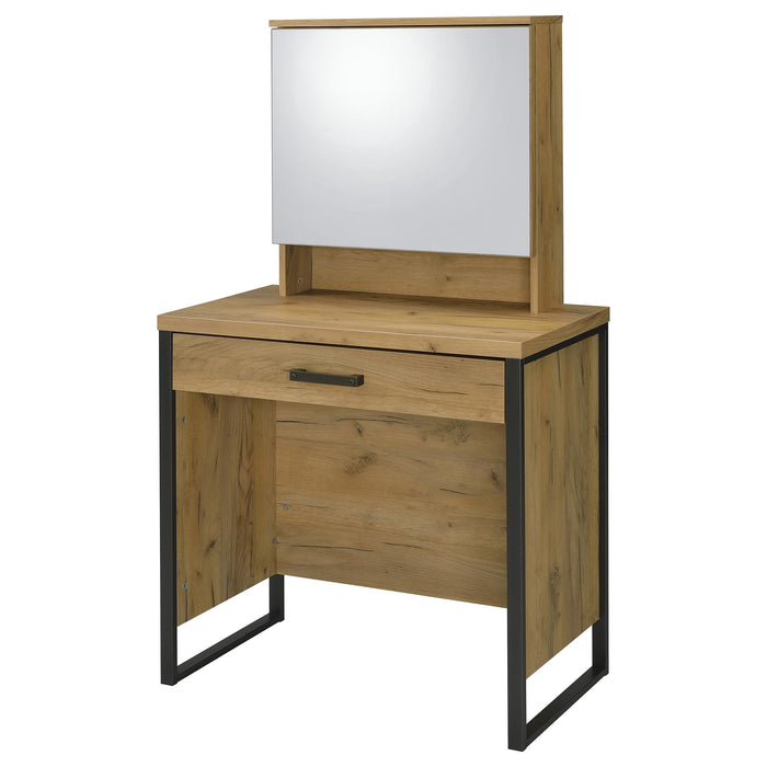 Bettin Vanity Set with Sliding Mirror and Stool Golden Oak