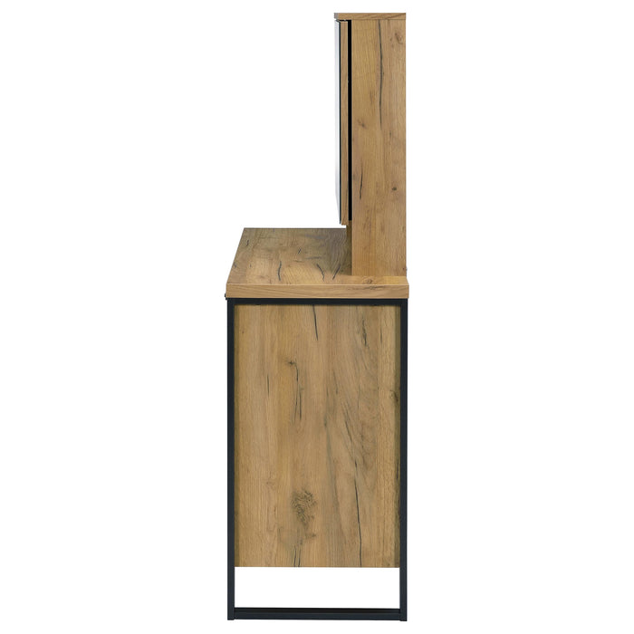 Bettin Vanity Set with Sliding Mirror and Stool Golden Oak