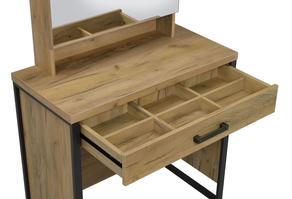 Bettin Vanity Set with Sliding Mirror and Stool Golden Oak