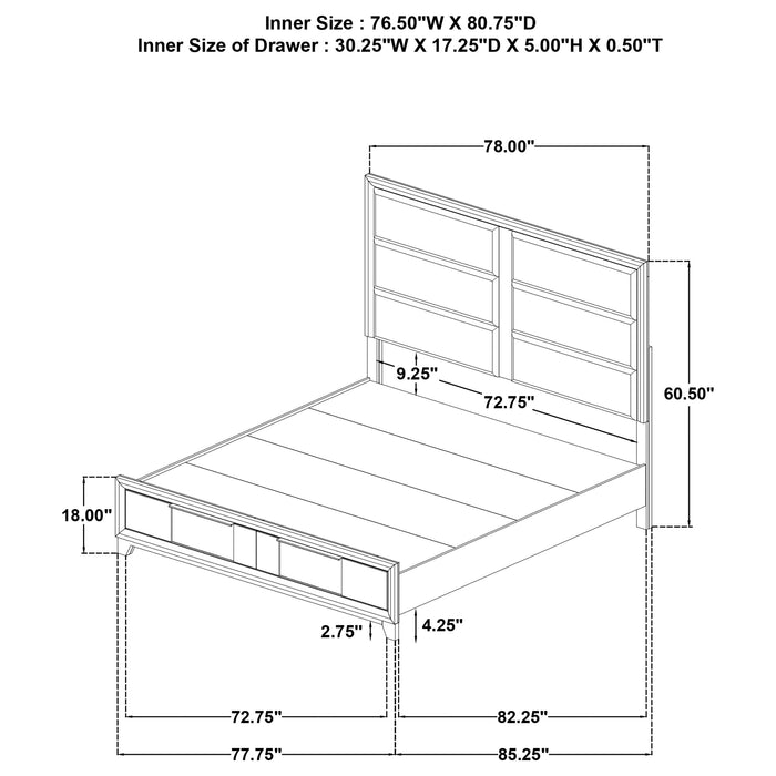 Farre Eastern King Upholstered Storage Platform Bed Washed Grey