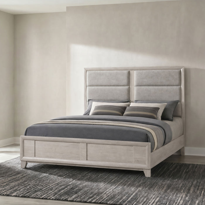 Farre Eastern King Upholstered Platform Panel Bed Washed Grey
