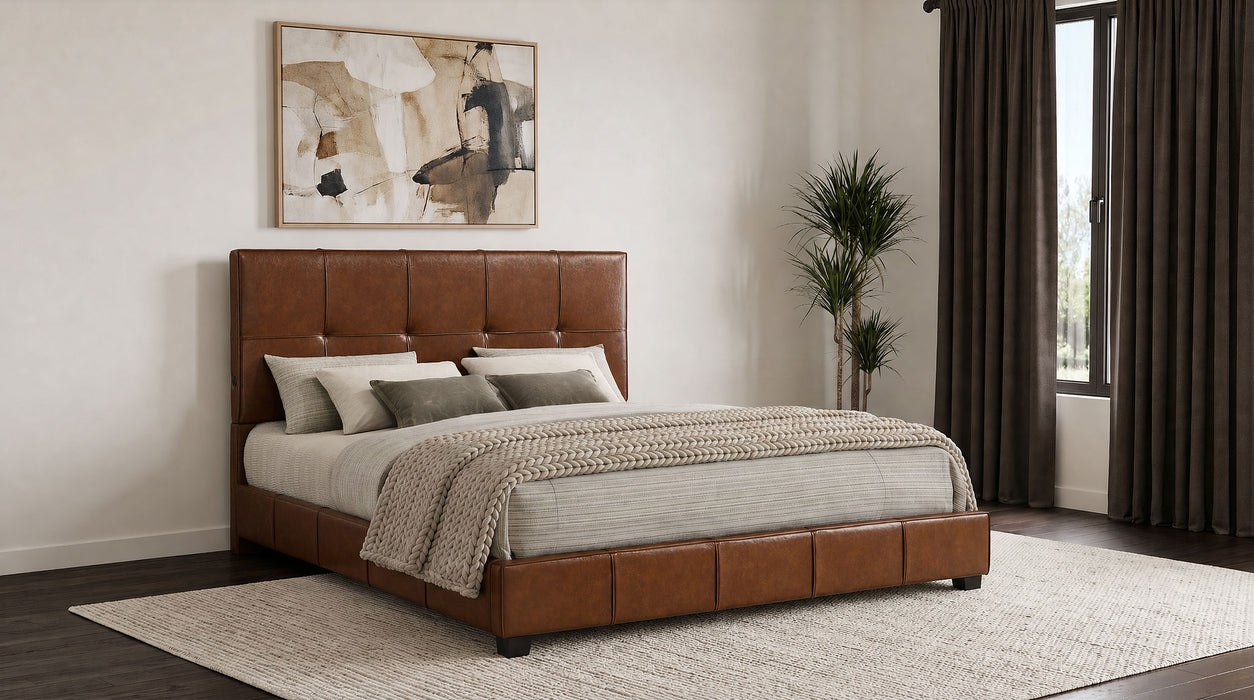 Farrell Eastern King Leatherette Upholstered Panel Bed Brown