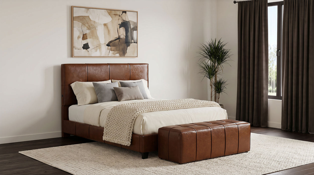 Farrell Eastern King Leatherette Upholstered Panel Bed Brown