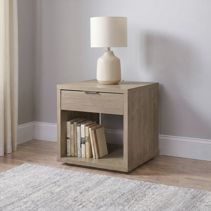 Ingram Square End Table with Drawer and Open Shelf Latte