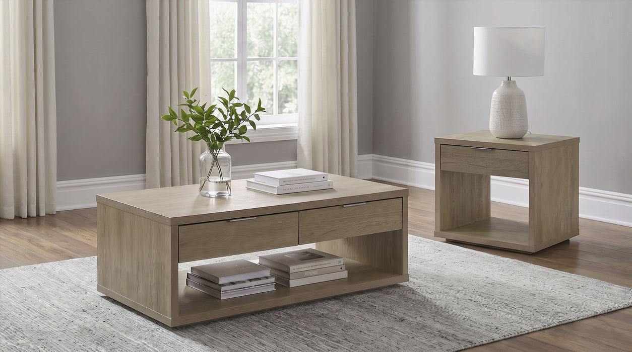 Ingram 2-Drawer Rectangular Coffee Table with Open Shelf Latte