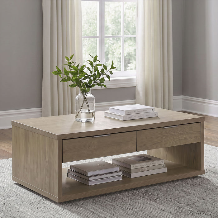 Ingram 2-Drawer Rectangular Coffee Table with Open Shelf Latte