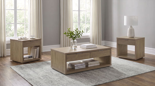 Ingram 3-Piece Coffee and End Table Set with Storage Latte
